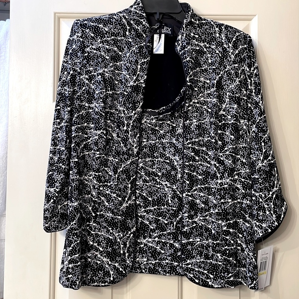 Alex Evenings Elegant Black and Silver Tank and Jacket